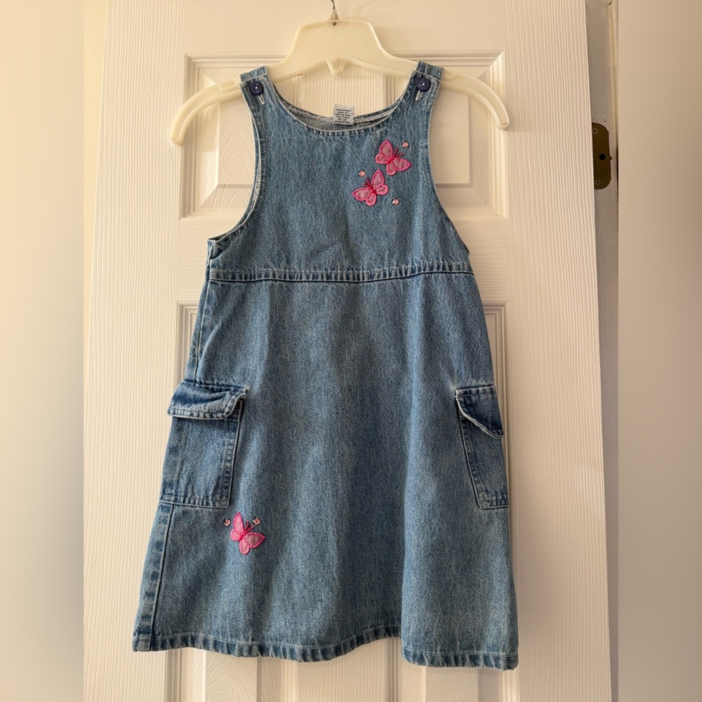 Denim Dress with Pink Butterfly Accents